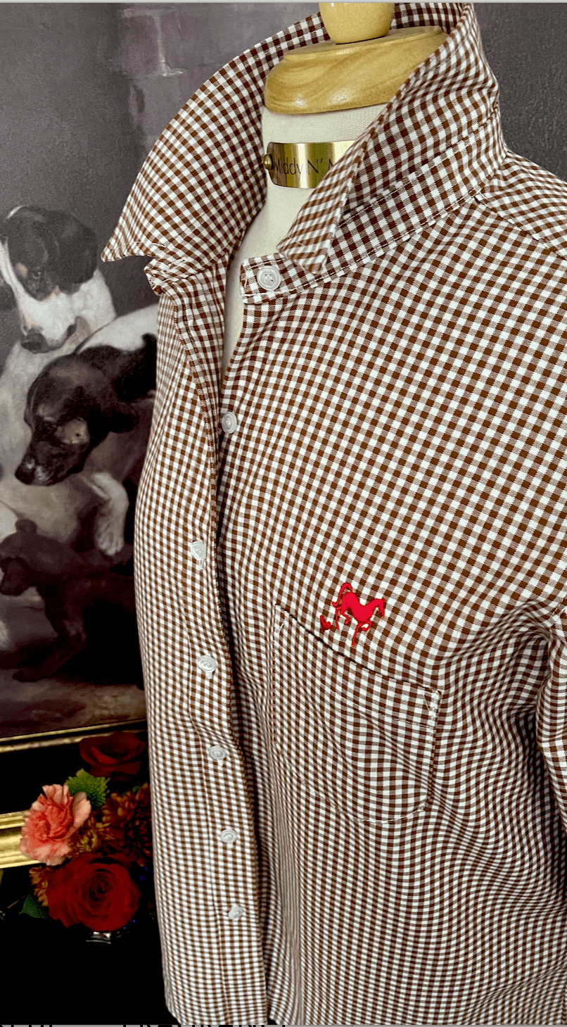 LOVE MIDDY SHIRT IN BROWN GINGHAM - Middy N' Me