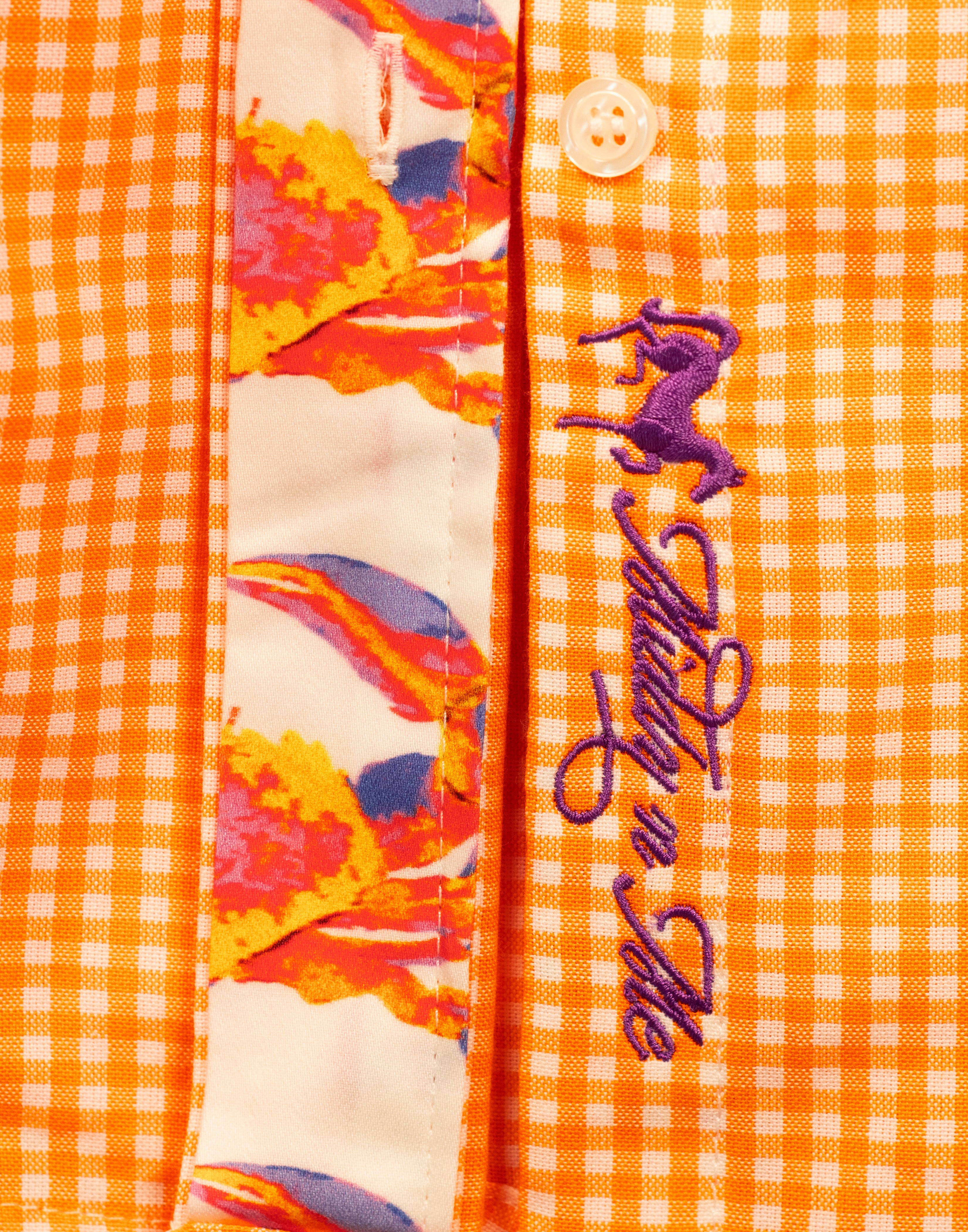 CRAB LOVE SHIRT ON ORANGE GINGHAM / SIZE 4 / 26" / HALF SLEEVE