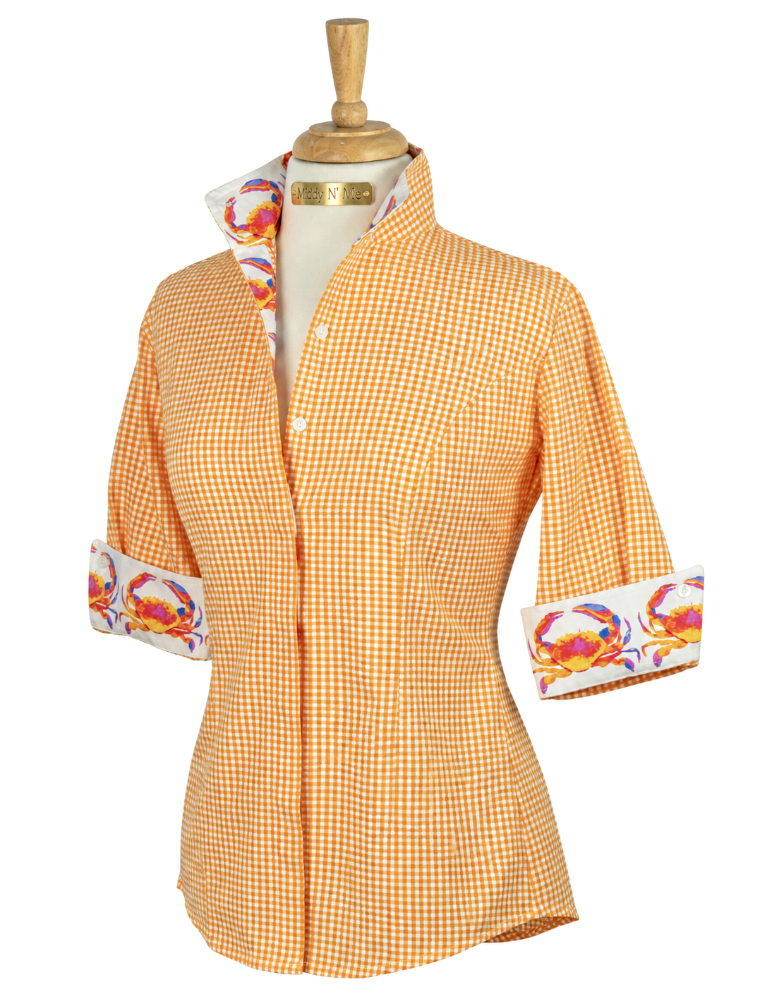 CRAB LOVE SHIRT ON ORANGE GINGHAM