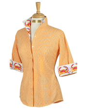 CRAB LOVE SHIRT ON ORANGE GINGHAM