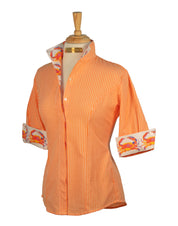 CRAB LOVE SHIRT ON ORANGE GINGHAM / SIZE 4 / 26" / HALF SLEEVE