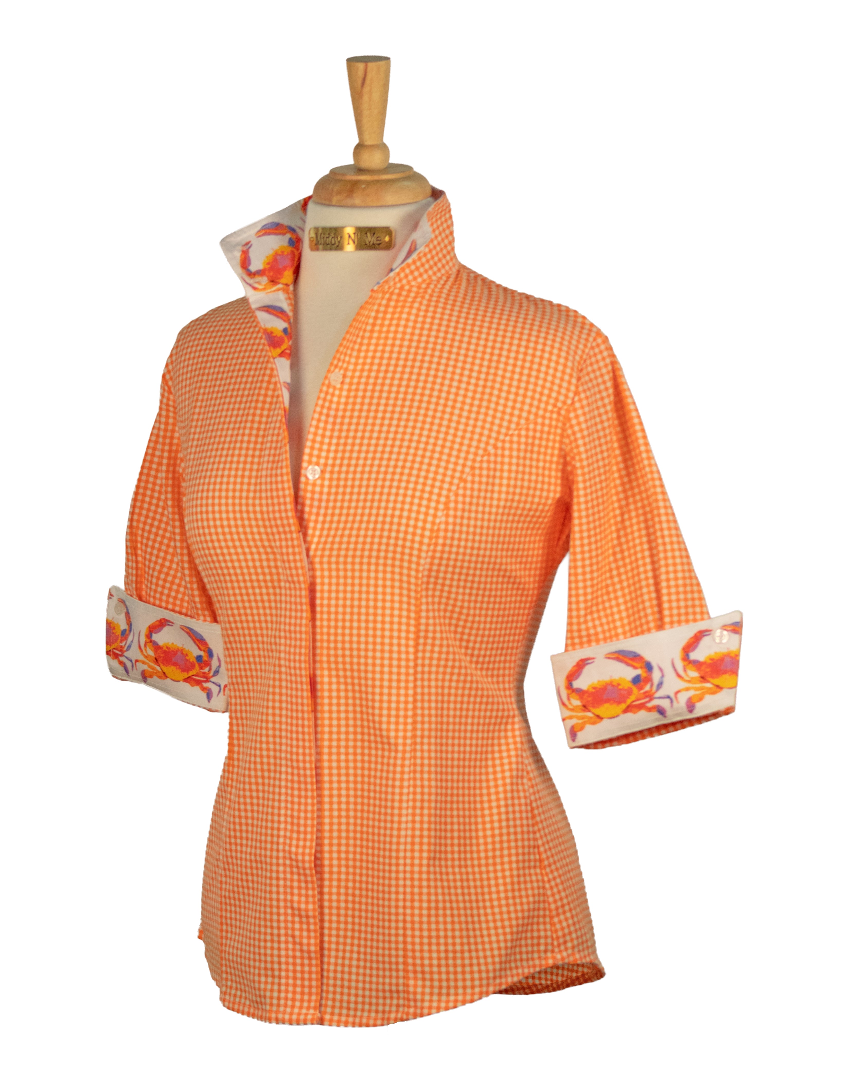 CRAB LOVE SHIRT ON ORANGE GINGHAM / SIZE 4 / 26" / HALF SLEEVE
