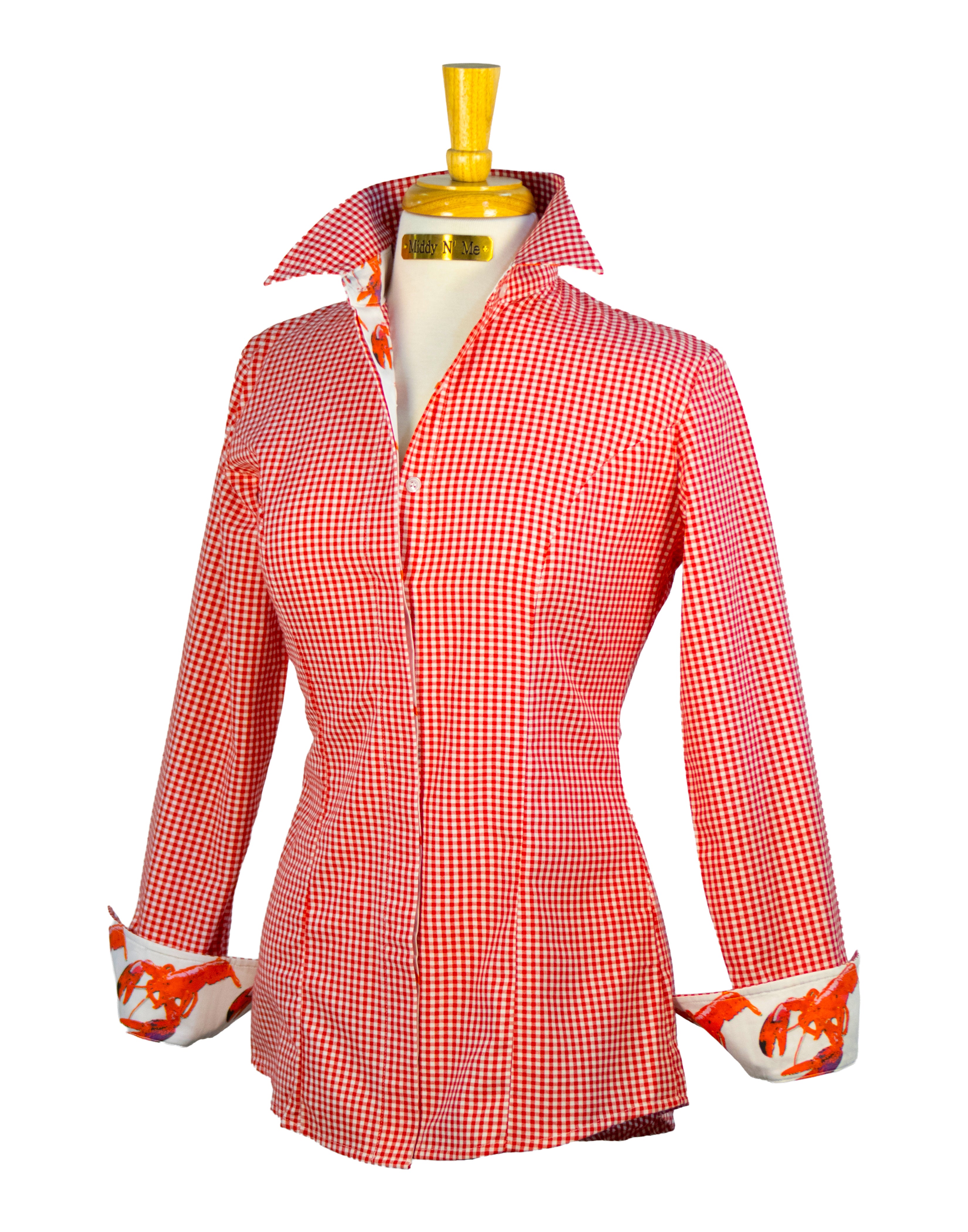 LOBSTA LOVE SHIRT ON RED GINGHAM / SIZE 4 / 28" / LONG SLEEVE