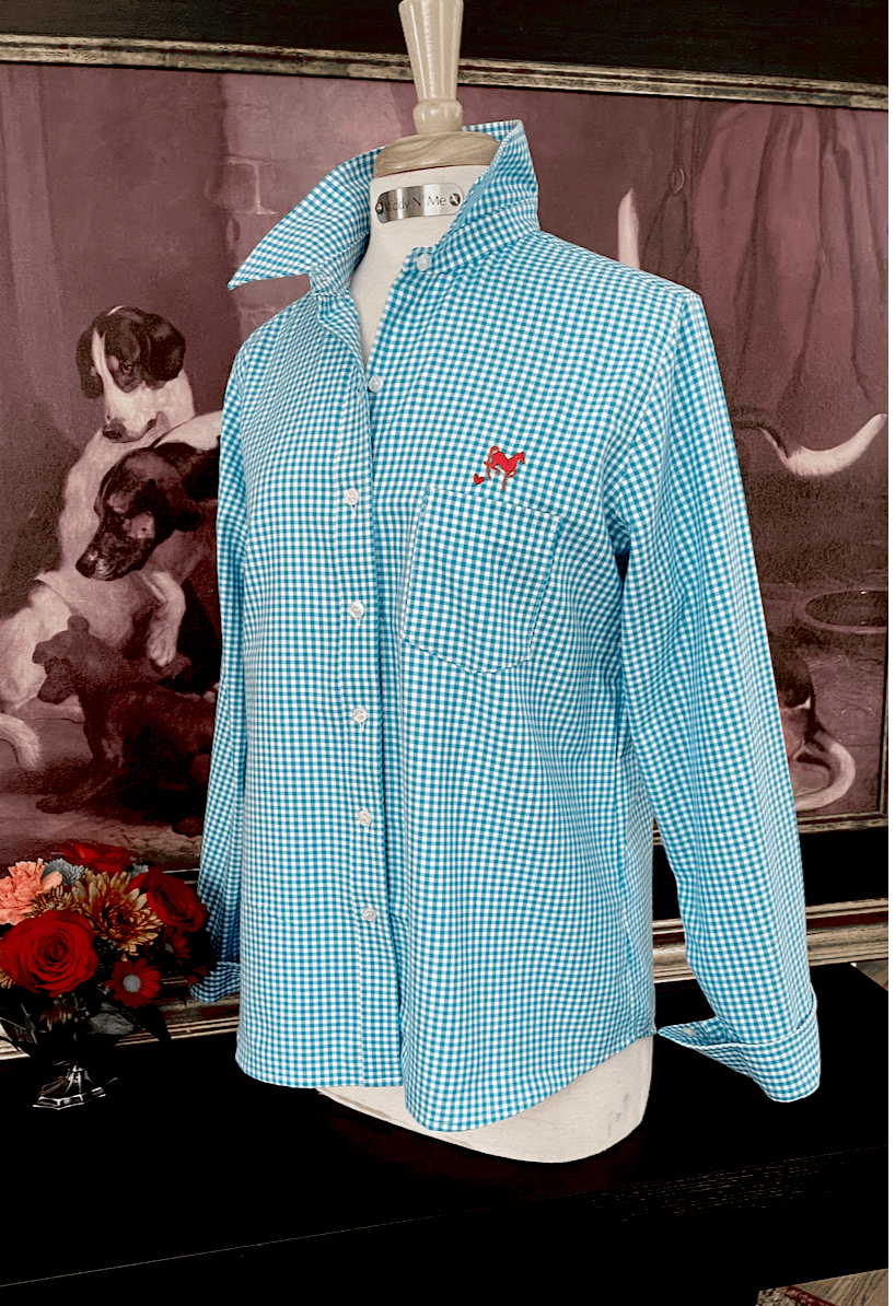 LOVE MIDDY SHIRT IN TURQUOISE GINGHAM / SAMPLE SIZE LARGE / LONG SLEEVE - Middy N' Me