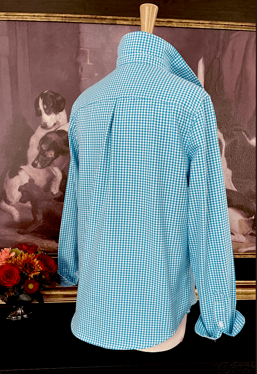 LOVE MIDDY SHIRT IN TURQUOISE GINGHAM / SAMPLE SIZE LARGE / LONG SLEEVE - Middy N' Me