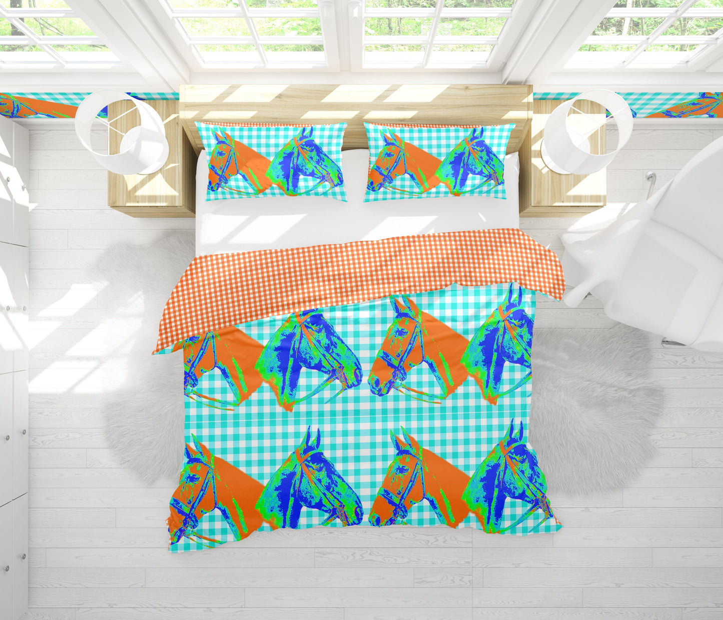 HORSE COUNTRY DUVET IN TURQUOISE - Middy N' Me