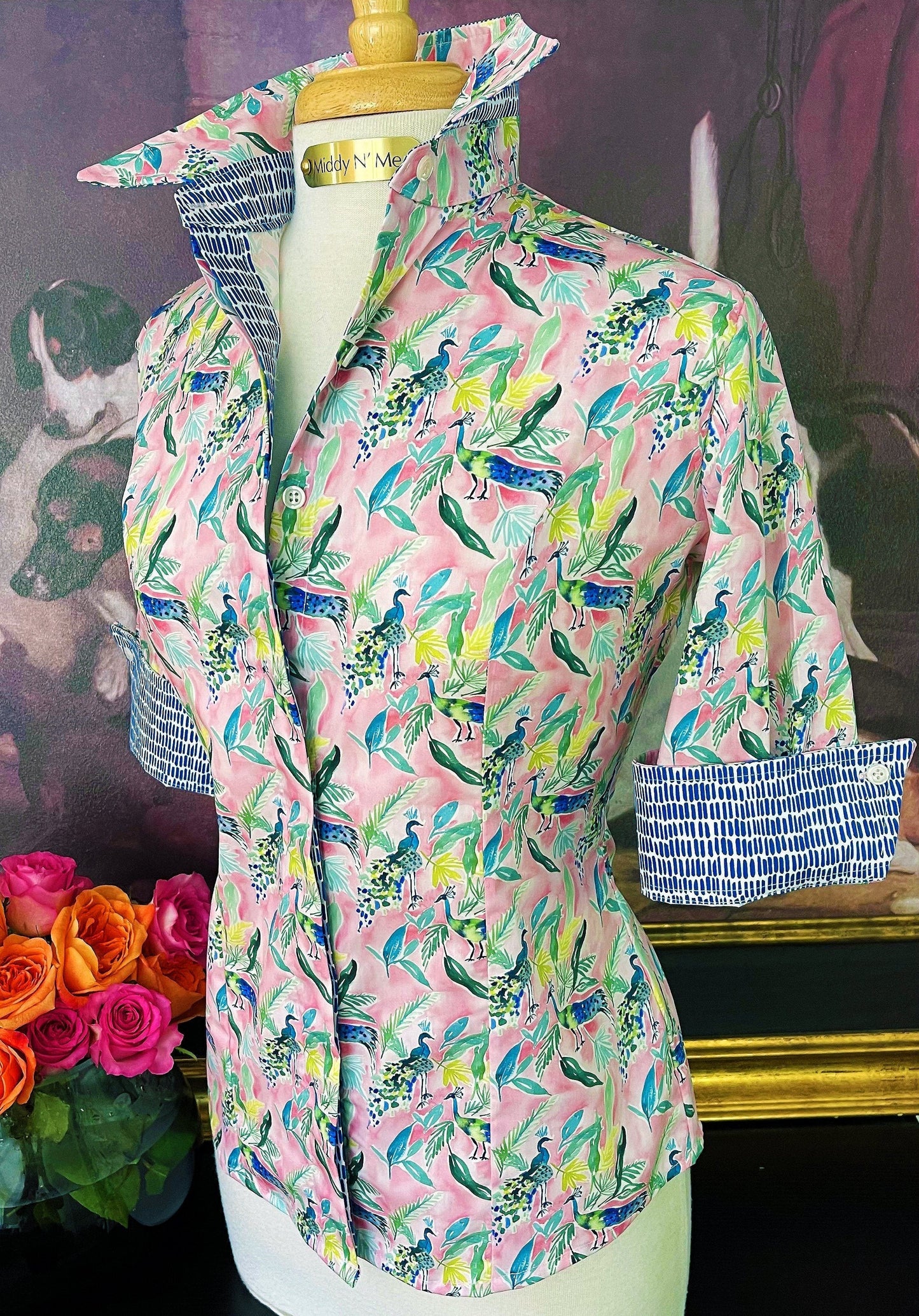 CHARLOTTE SHIRT IN PEACOCK /  SIZE 4 / HALF SLEEVE / #5555 - Middy N' Me