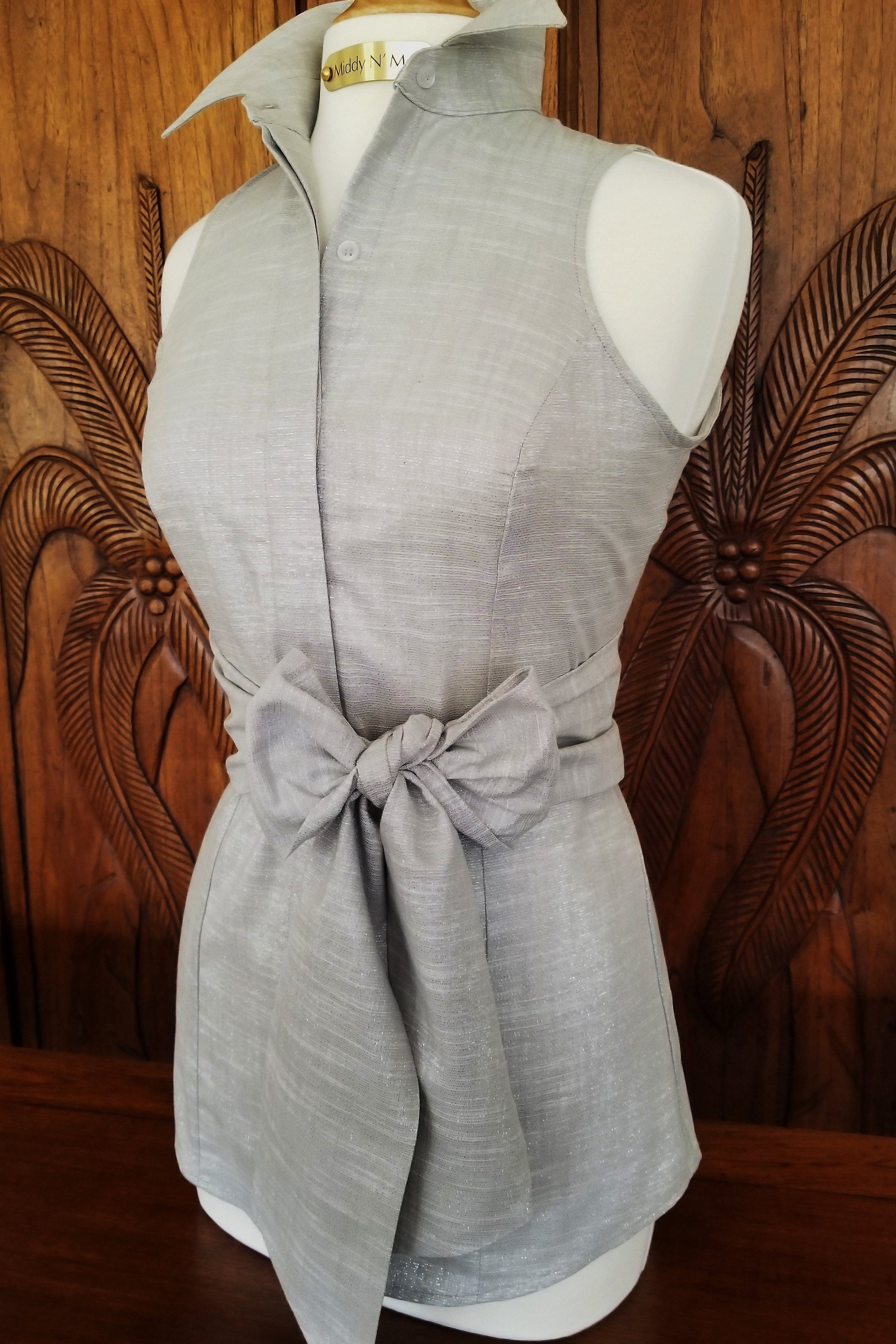 SUMMER SHIMMER SHIRT WITH SASH IN PLATINUM - Middy N' Me
