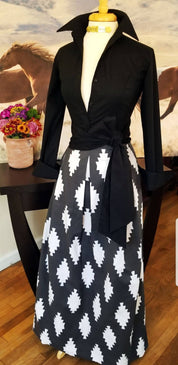 TAOS SKIRT WHITE ON CHARCOAL - Middy N' Me